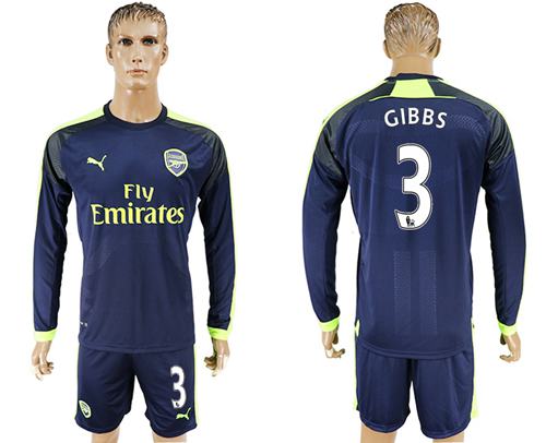 Arsenal #3 Gibbs Sec Away Long Sleeves Soccer Club Jersey